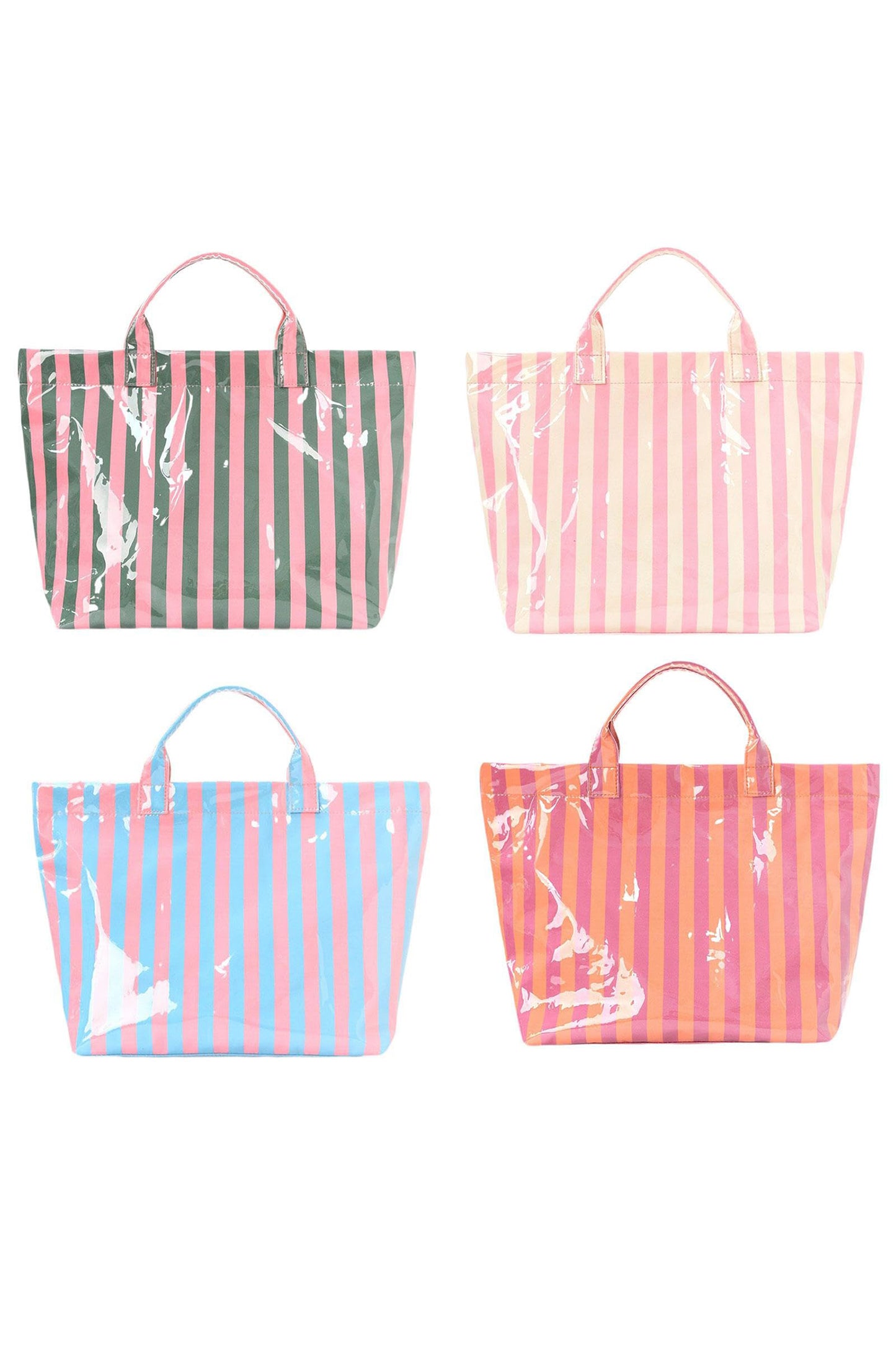 Pink Glossy Striped Vinyl Large Tote Bag
