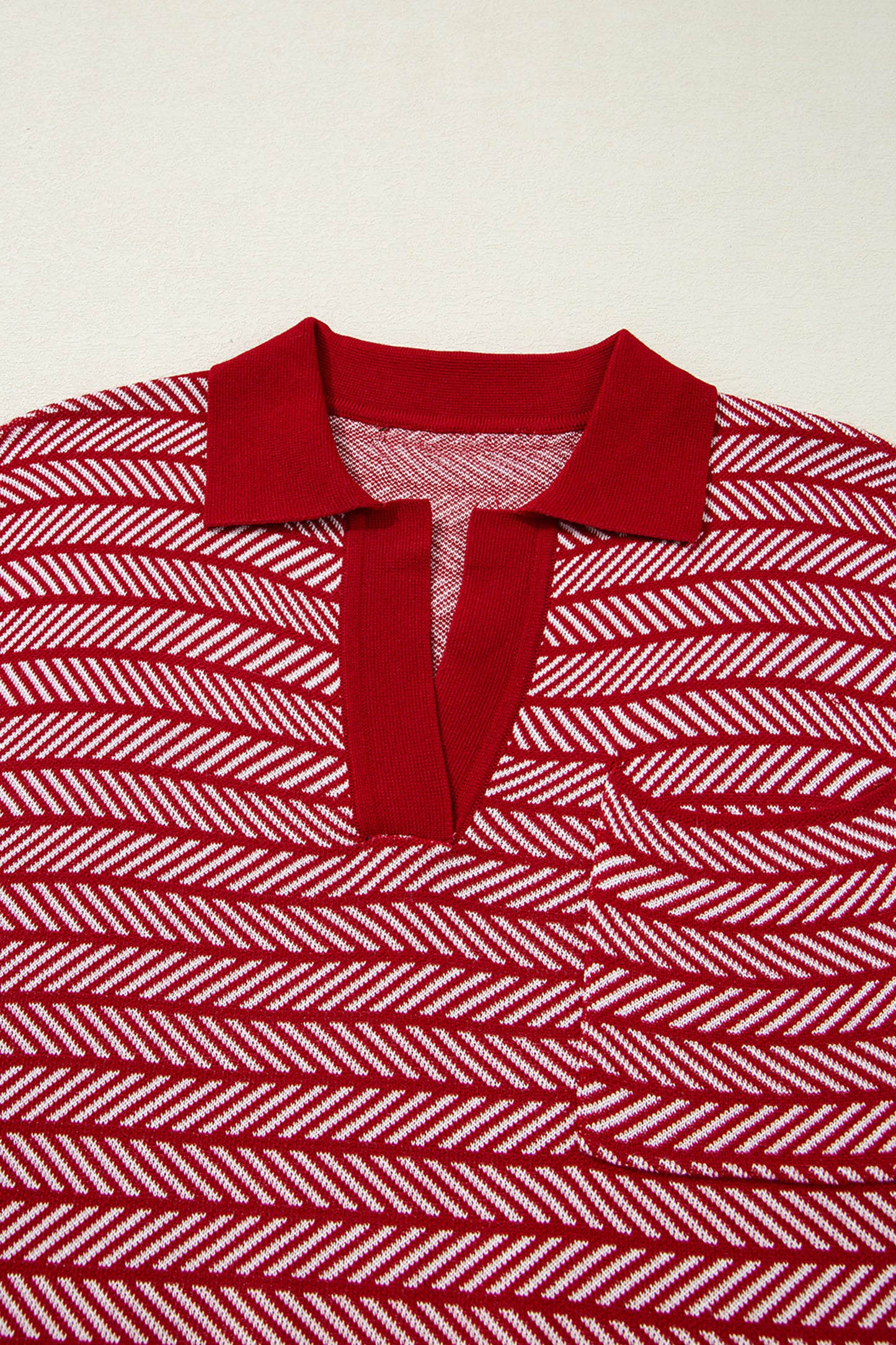 Red Stripe Contrast Trim Sleeveless Polo Collar Sweater