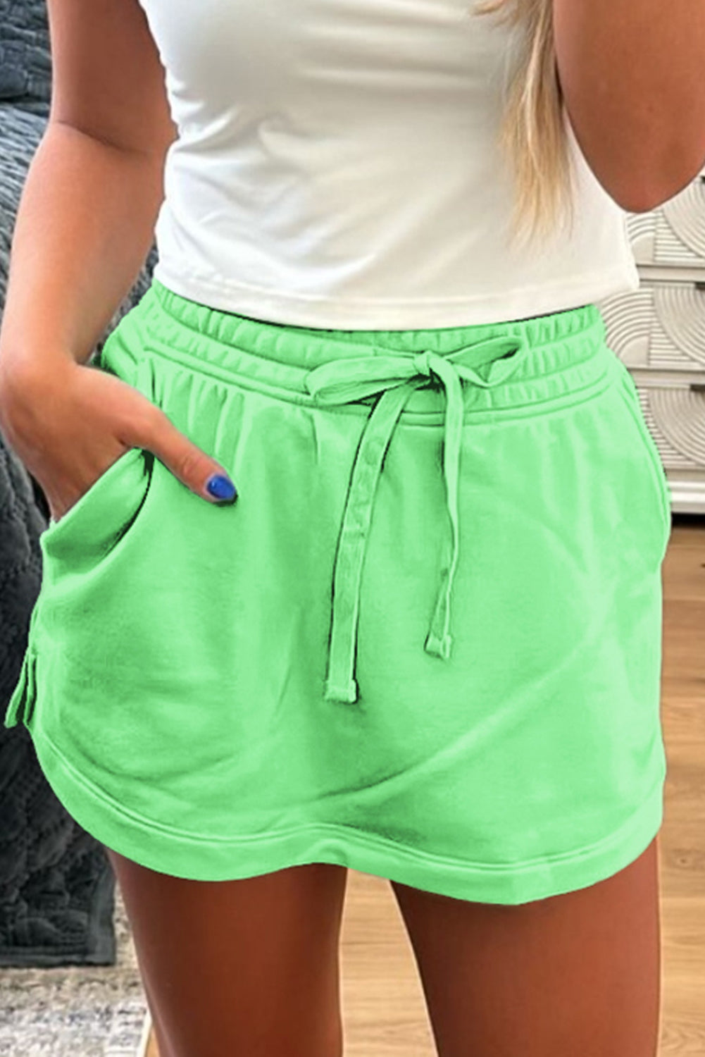 Black French Terry Drawstring Mini Skort with Pockets