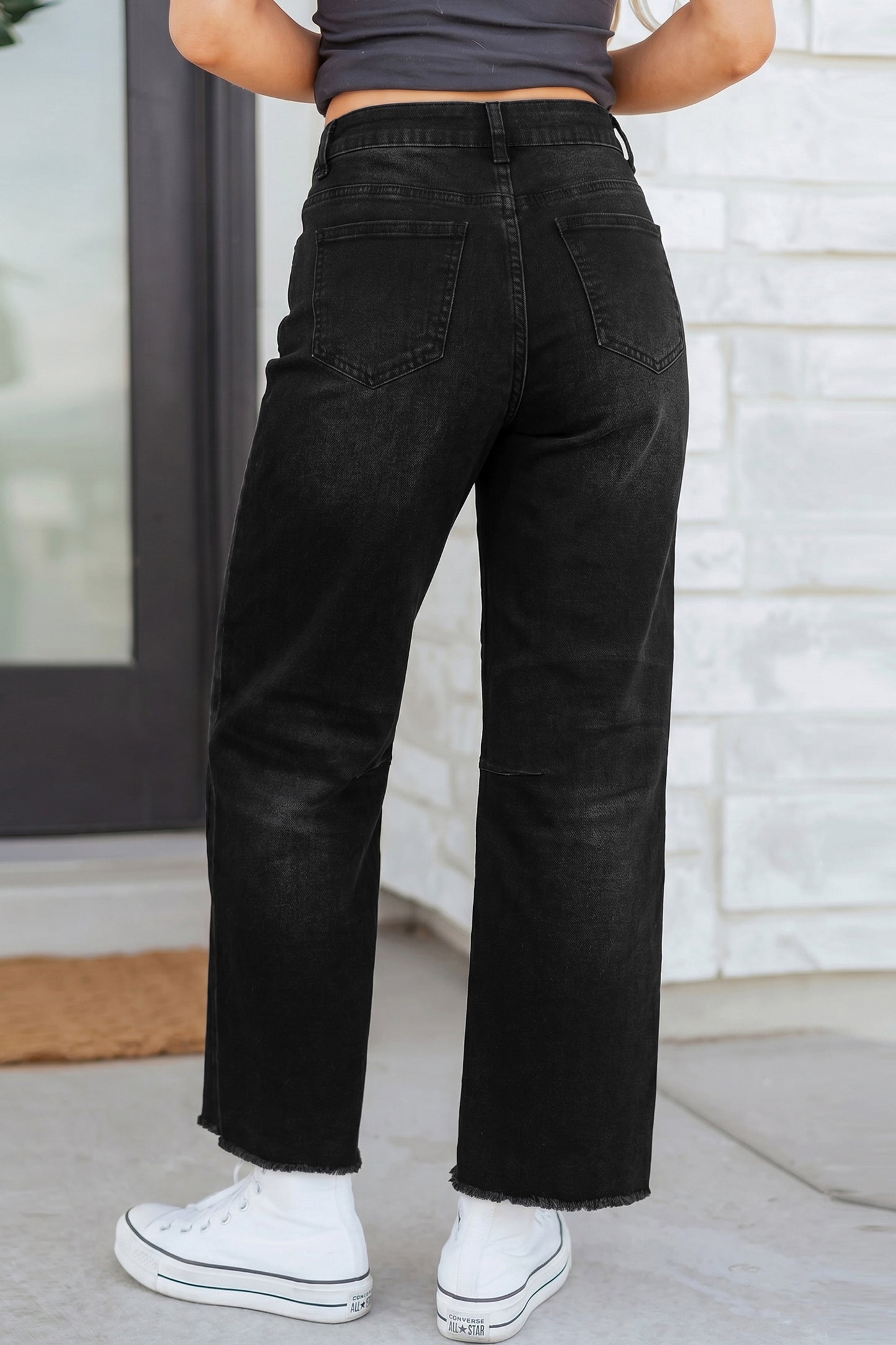 Beau Blue Frayed Cropped Straight Jeans